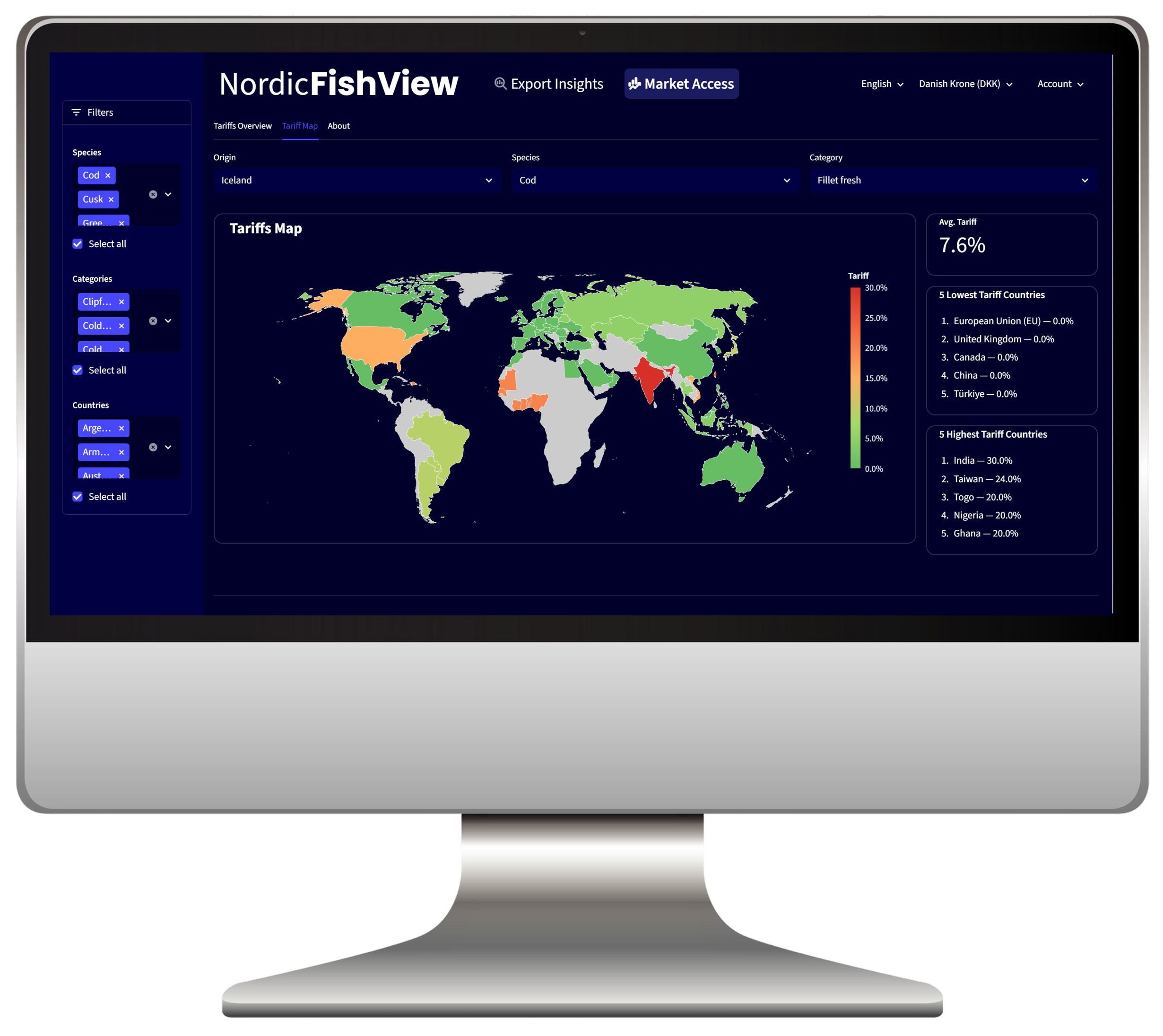 Tariffs map screenshot